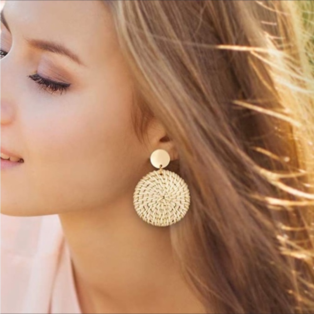 Rattan Basketweave Hoop Earrings